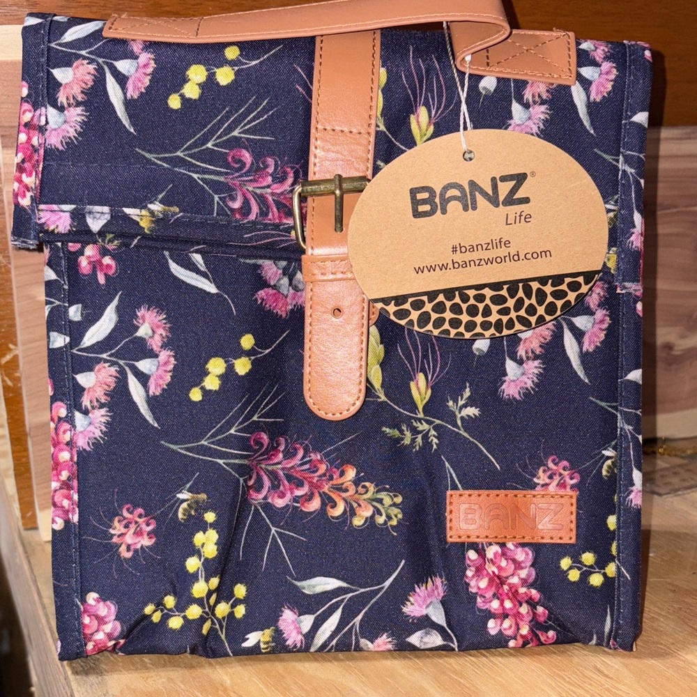 Banz Grevillea Navy Blue Floral Insulated Lunch Tote Bag New